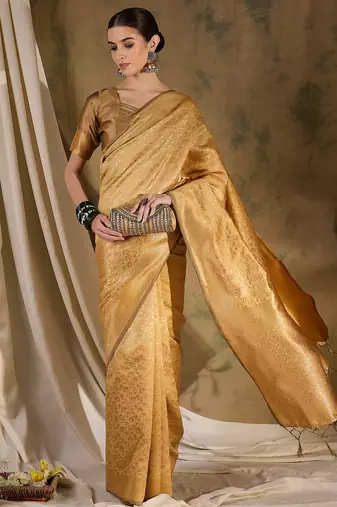 Timeless cream banarasi silk saree with weaving work