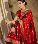 Bold red banarasi silk saree with weaving work