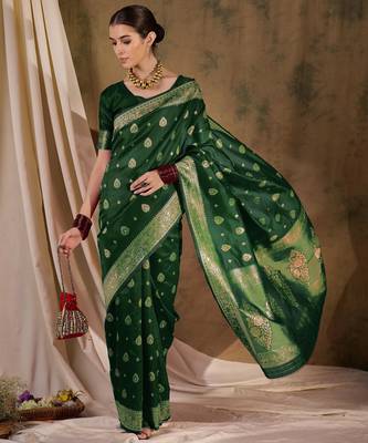 Enchanting green banarasi silk saree with weaving work 1