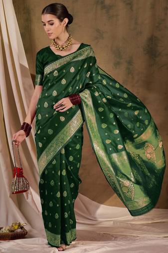 Enchanting green banarasi silk saree with weaving work