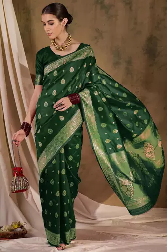 Enchanting green banarasi silk saree with weaving work
