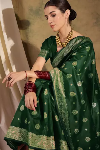 Enchanting green banarasi silk saree with weaving work