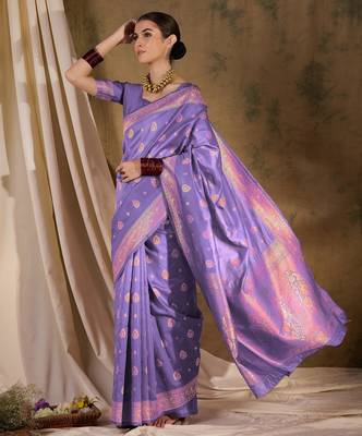 Majestic purple banarasi silk saree with weaving work 1
