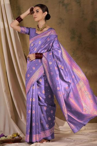 Majestic purple banarasi silk saree with weaving work