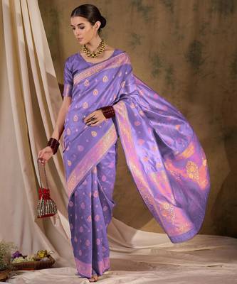 Majestic purple banarasi silk saree with weaving work 2
