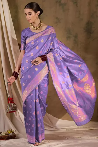 Majestic purple banarasi silk saree with weaving work