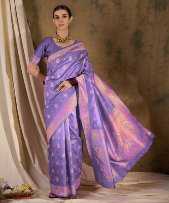 Majestic purple banarasi silk saree with weaving work 3