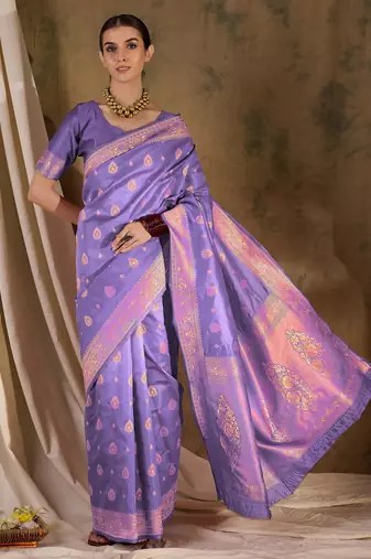 Majestic purple banarasi silk saree with weaving work