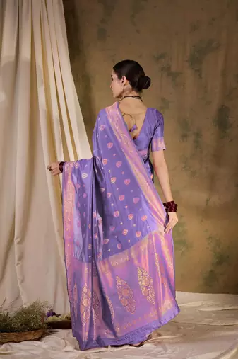 Majestic purple banarasi silk saree with weaving work