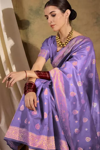 Majestic purple banarasi silk saree with weaving work
