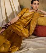 Vibrant mustard banarasi silk saree with weaving work