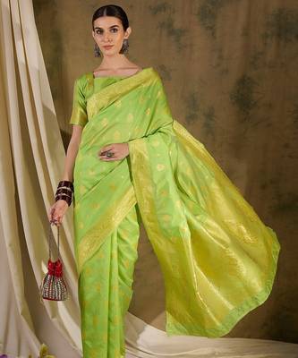 Elegant pista green banarasi silk saree with weaving work 1