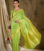 Elegant pista green banarasi silk saree with weaving work
