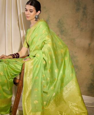 Elegant pista green banarasi silk saree with weaving work 2