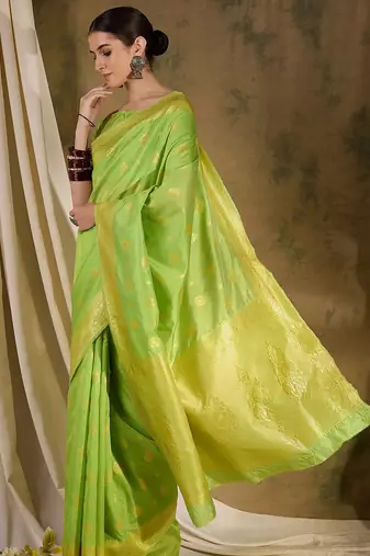 Elegant pista green banarasi silk saree with weaving work