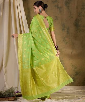 Elegant pista green banarasi silk saree with weaving work 5