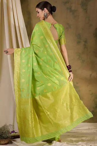 Elegant pista green banarasi silk saree with weaving work