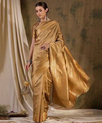 Classic beige banarasi silk saree with weaving work 1