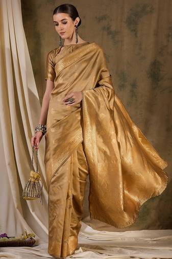 Classic beige banarasi silk saree with weaving work
