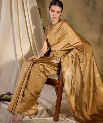 Classic beige banarasi silk saree with weaving work 2