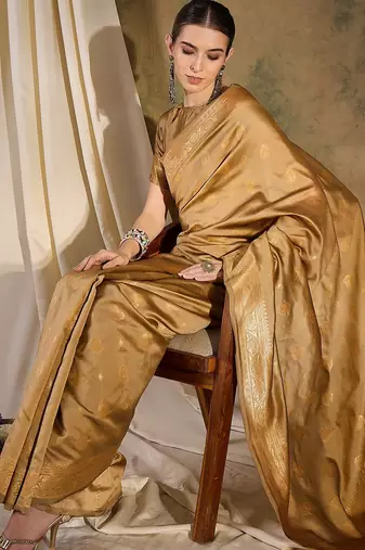 Classic beige banarasi silk saree with weaving work
