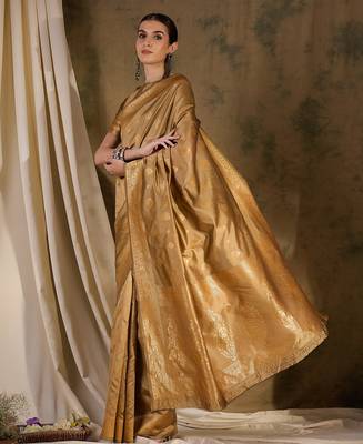 Classic beige banarasi silk saree with weaving work 3