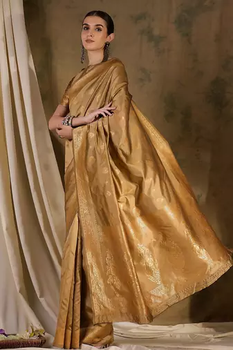 Classic beige banarasi silk saree with weaving work