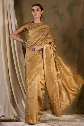 Classic beige banarasi silk saree with weaving work
