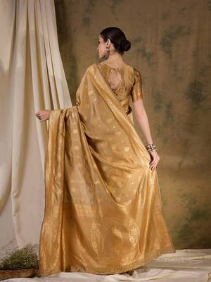 Classic beige banarasi silk saree with weaving work 5