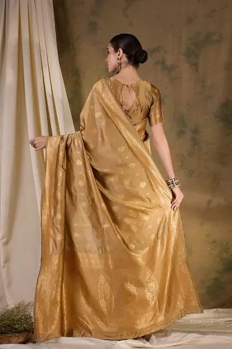 Classic beige banarasi silk saree with weaving work