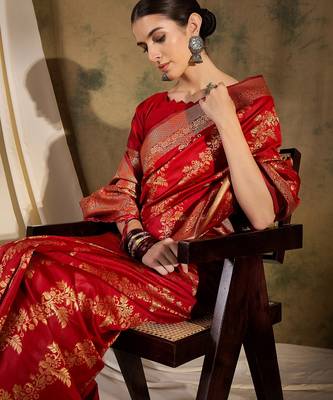 Stunning red banarasi silk saree with weaving work 1