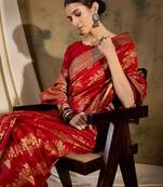 Stunning red banarasi silk saree with weaving work