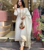 Off white elegance embroidered viscose chanderi kurta set