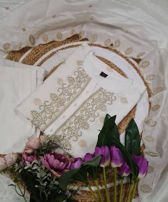 Off white elegance embroidered viscose chanderi kurta set 5