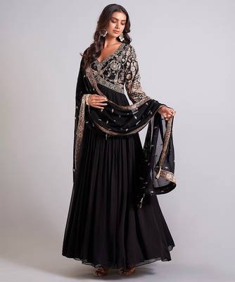 black embroidered anarkali gown with dupatta 1