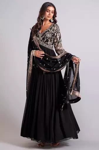 Midnight bloom embroidered georgette anarkali gown