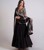 black embroidered anarkali gown with dupatta