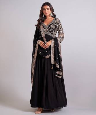 black embroidered anarkali gown with dupatta 2