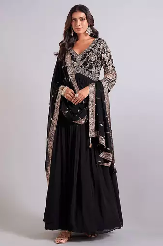 black embroidered anarkali gown with dupatta