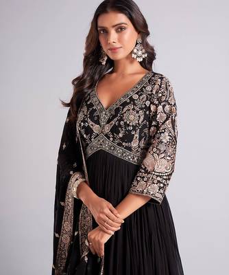black embroidered anarkali gown with dupatta 3