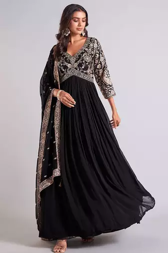 black embroidered anarkali gown with dupatta