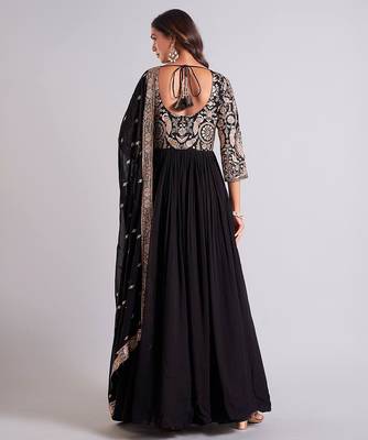 black embroidered anarkali gown with dupatta 5