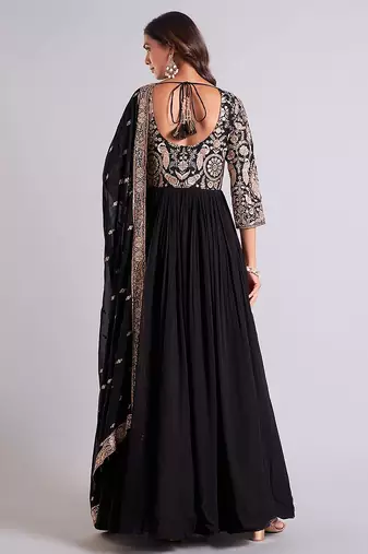 black embroidered anarkali gown with dupatta