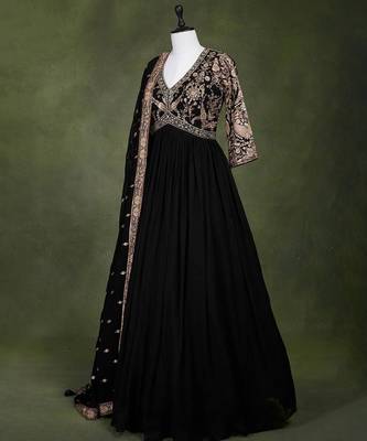 black embroidered anarkali gown with dupatta 6