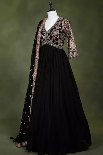 black embroidered anarkali gown with dupatta