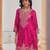Magenta chinon silk embroidered suit set