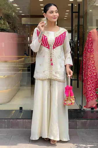 Offwhite embroidered ethnic suit 