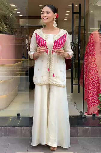 Offwhite embroidered ethnic suit 