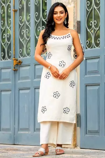 white roman silk embroidered kurta set