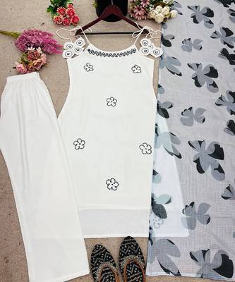 white roman silk embroidered kurta set 4